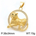 Hip Hop Gold Tiger Anhänger mit grünen Steinaugen und Kristallkreis Rahmen - Goldener Tigerkopf-Anhänger mit grünen Augen (KP130495-MZOZ)