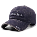 Casquette de baseball en jean bleu foncé délavé vintage avec broderie GUHHA et usure - Réglable / Bleu