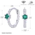 Detailed view of S925 sterling silver hoop earrings with green zircon dimensions and weight - 925 Silver / White Gold (Green)