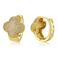 18K gold plated four-leaf clover hoop earrings with pavé white zircon stones - Gold