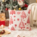 White plush Christmas pillow with red tree and snowflake patterns on a cozy sofa - White Base Bright Red / 30*50cm Without Core