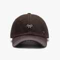 Distressed dark brown baseball cap with silver metal bow and Paris embroidery - Adjustable / Dark Coffee