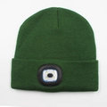 Deep green knitted beanie with integrated LED light for outdoor night safety - 4-LED Style / Dark Green