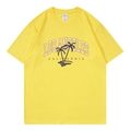 Loose fit yellow cotton t-shirt with Los Angeles California graphic and palm trees - Yellow