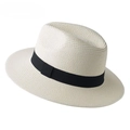 Classic cream straw fedora hat with black ribbon band for sun protection and outdoor style - One Size / Cream