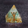Green crystal orgone pyramid with gold rune symbol and copper coil for desk decor - Protection - Change Luck