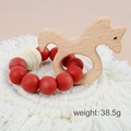 Baby teether toy set with wooden horse shape and red silicone beaded bracelet, weight 38.5g - Pony/Red Beads