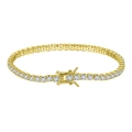 Classic gold-plated tennis bracelet with shimmering white round-cut cubic zirconia stones - Machine-made Tennis Chain 3mm Thick Electroplated 14k Gold 16.5cm Long Approximately 6.02g.