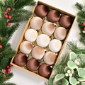 Set of 15 velvet Christmas ball ornaments in beige and brown tones with hanging strings - Velvet Coffee Series (15PCS)