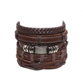 Bracelet vintage 5 pièces fait main en cuir marron multicouche avec plaque en métal - M4098 Plaque de métal brun multicouche