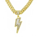 Collana a catena cubana dorata hip hop con ciondolo a fulmine scintillante di strass - Set di collane / Oro (Fulmine) - Con Catena Cubana