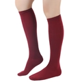 Knee-high dark red striped cotton socks for women with elastic cuffs in solid knit style - One Size / Wine Red