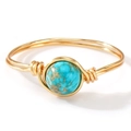 Goudkleurige draadring met een levendige blauwe turquoise steen in minimalistische stijl - US-9 / Turkoois-Blauw