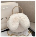 White plush bunny ear handbag featuring vintage gold metal handle and chain strap - White