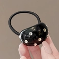 Elegante zwarte haarelastiek met ovaal harsornament en fonkelende strassteentjes - Zwart (D-5372-1)