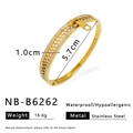 Detail view of 1.0cm wide gold stainless steel zipper bracelet with rhinestone accents - Zipper Design Style (NB-B6262)