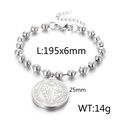Silver St. Benedict medal bead bracelet 195mm with 25mm religious coin pendant - Steel Bracelet (KB167463-Z)