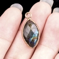 Marquise cut grey labradorite pendant with copper plating for jewelry making - Labradorite