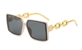 Chic oversized square sunglasses in cream with gold chain metal temples and grey lenses - Pink Gold Frame Grey Lens