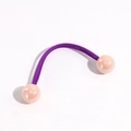 Elastic purple hair tie with two pink spherical resin beads on white background - Knot Double Bead / Deep purple