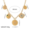 18K gold plated evil eye necklace featuring green and purple rhinestones accents - Gold Finished Necklace