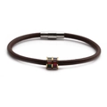 Brown leather cord bracelet featuring silver magnetic clasp and colorful zircon beads - Deep Brown 1B