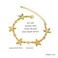 Titanium steel starfish bracelet in 18k gold plating with colorful abalone shell inlay - 18CM+5CM Extension Chain / 18K Gold/Golden(NO.1449)