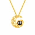 18K gold crescent moon projection necklace with zircon accents and a black memory stone - Star & Moon Gold