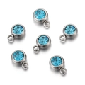 Sky blue birthstone charms with stainless steel base and faceted crystal stones - Steel Base Sky Blue
