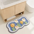 Cloud-shaped blue bathroom rug with yellow tulip floral pattern and plush flocking - Light Beam / Vanity Mat 40*80cm