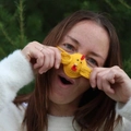 Handmade crochet yellow chick nose warmer for winter with cozy knitted wool texture - Universal Tied Size / Yellow Chick