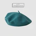 Classic teal wool beret hat with a minimalist vintage style and top stem detail - M (56-58cm) / Teal