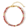 Faceted pink natural gemstone beaded bracelet with gold accents and adjustable lobster clasp - Red Pink