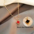 Double-sided four-leaf clover necklace with red and black crystals on a gold chain - Double-Sided Clover Style (8809) / Gold