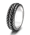 Unisex Viking steel ring featuring vintage braided vertical textures and oxidized finish - US 7