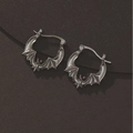 Gothic vampire bat hoop earrings in vintage silver metal for Halloween fashion styling - Retro Black