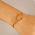 Bracciale a nodo minimalista in maglia serpente dorata per coppie con chiusura rotonda - Placcato in Oro Vero 18k (0671)