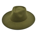 Top view of olive green wide brim wool fedora hat with reinforced stitching and fiber texture - M (56-58cm) / Army Green