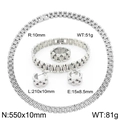 Ensemble bijoux hip-hop en acier inoxydable argenté avec collier chaîne et bracelet - Argent (KS221422-KFC)