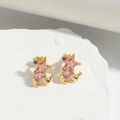 Elegant gold earrings with star and cat designs, featuring pink sparkling gemstones - Star/Cat