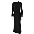 Abito lungo nero elegante a maniche lunghe con girocollo e dettaglio in vita - S / Nero