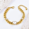 Bracciale a catena dorata con ciondolo a cuore con diamanti e perle finte bianche - Stile Cuore in Perla Artificiale