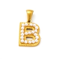 Goldener 18K Edelstahl-Anhänger Buchstabe B mit Perlen und Strass auf weißem Hintergrund - Buchstabe B Stil (SP723G-B)