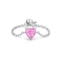 925 Silber Kette Ring verstellbar mit rosa Herz-Opalstein und praktischem Gleitverschluss - Einstellbar Offen / Rosa Herz