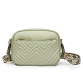 Light green pebble leather crossbody bag with geometric quilting and woven strap - Green