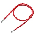 Detailed view of red seed bead lanyard chain with silver metal lobster clasps for glasses - Red