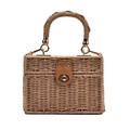 Modische geflochtene Box-Handtasche mit goldenem Kettenriemen und braunem Lederverschluss - Khaki