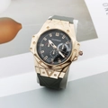 Orologio al quarzo da uomo con grande cassa in oro rosa e cinturino in silicone sportivo - Cassa Oro Rosa Quadrante Nero Cinturino Grigio