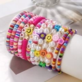 Set de pulseras bohemias coloridas con cuentas de arcilla y dijes de caritas - SY0186 (Set de 12/Letra HAPPY Sonrisa)
