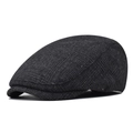 Men's dark grey striped flat cap with textured twill fabric and classic beret style silhouette - Adjustable / Striped Newsboy Cap-Black